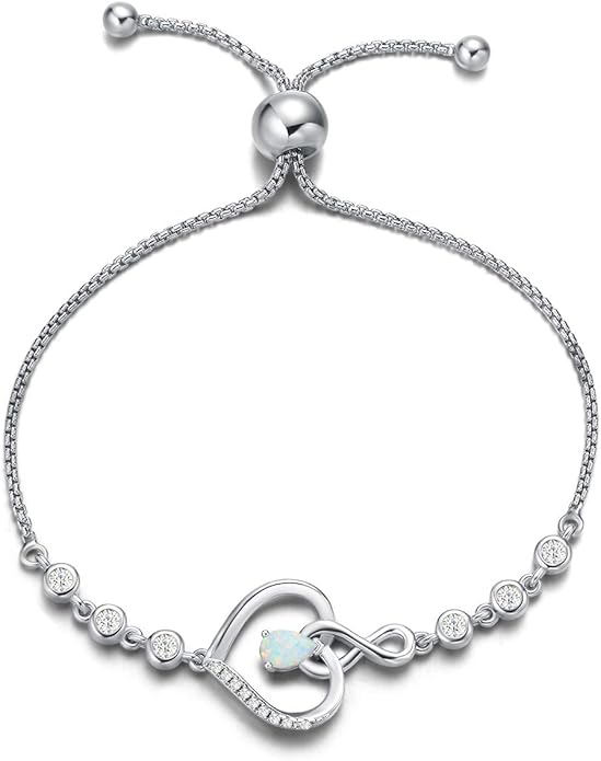 AGVANA Valentines Day Gifts Heart Birthstone Bracelets for Women Sterling Silver Genuine or Created Gemstone Tennis Bracelet Infinity Love Jewelry Anniversary Birthday Gifts for Wife Mom Women