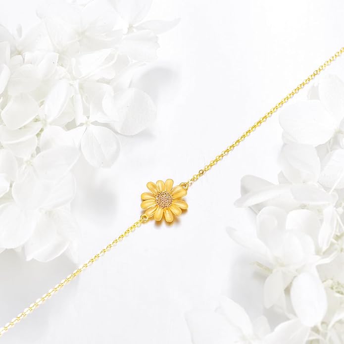 KECHO 14k Yellow Gold Butterfly/Dragonfly/Frog/Sunflower/Daisy/Tree of life/Moon/Clover Bracelet Anklet for Women