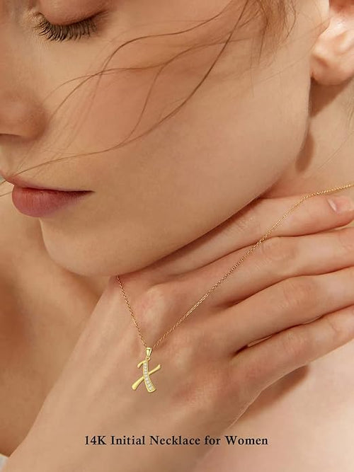 14k Gold Initial Necklace for Women, Solid Gold Moissanite Letter Pendant Necklaces Jewelry for Her Birthday Valentines Day Gifts for Mom Wife Christmas Gifts for Girlfriend Sister