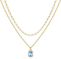 Layered Birthstone Necklace for Women Girls, 14K Gold-Plated Paperclip Chain Choker Necklace with Rectangle Birthstone Pendant Birthday Gifts for Women Girls Dainty Small
