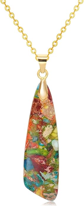 Nature Stone Necklaces for Women Boho Pendant Necklace 18K Gold Chain Necklaces