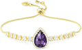 Linawe Crystal Imitation Diamond Rhinestone Charm Bracelets for Women, Gold/Silver/Rose Gold Adjustable Chain Bracelet, Teardrop Birthstone Cubic Zirconia Prom Costume Wedding Jewelry