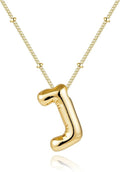 Inerney Valentines Day Gifts Gold Bubble Letter Necklace Initial Necklaces for Women, Chunky 14K Plated Balloon Initials, Trendy Charm Non Tarnish Custom Name Pendant Jewelry Gifts for Mom