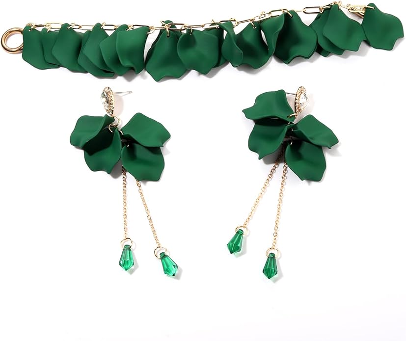 Flower Petal Necklace Earrings Set Layered Statement Beaded Jewelry Set for Women Summer Necklace Earrings