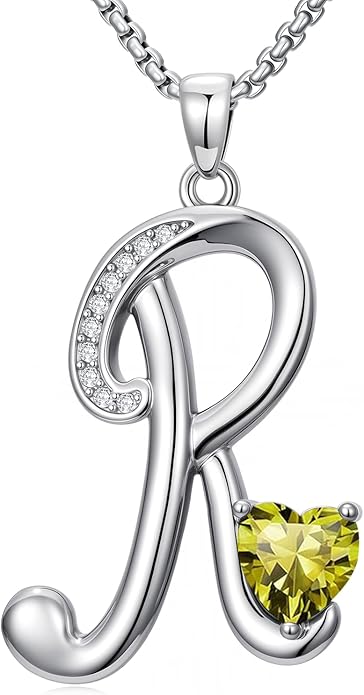 Valentines Day Gifts for Women Alphabet A to Z Initial Birthstone Pendant Necklaces for Women - 18k White Gold Plated Personalized Name Jewelry Valentine Mothers Day Birthday Gifts for Women Her Girlfriend