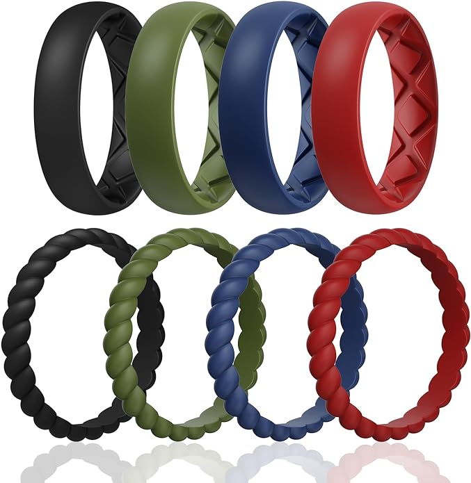 Egnaro Women's Bridal Rings Sets, Inner Arc Ergonomic Breathable Design Silicone Rubber Wedding Bands