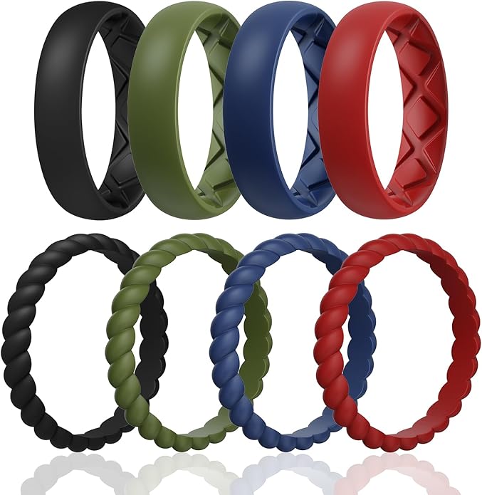 Egnaro Women's Bridal Rings Sets, Inner Arc Ergonomic Breathable Design Silicone Rubber Wedding Bands