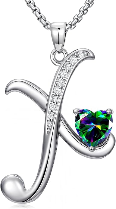 Valentines Day Gifts for Women Alphabet A to Z Initial Birthstone Pendant Necklaces for Women - 18k White Gold Plated Personalized Name Jewelry Valentine Mothers Day Birthday Gifts for Women Her Girlfriend