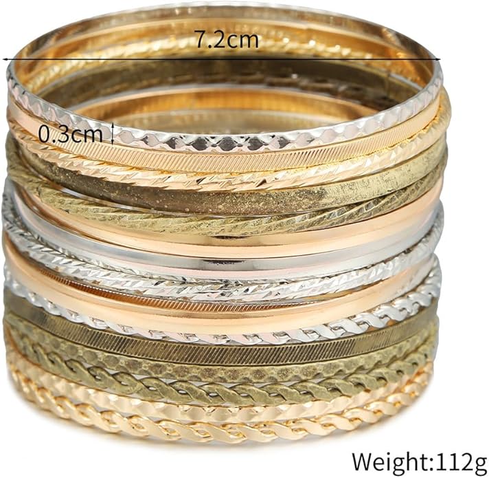 16Pcs Gold Bangle Bracelets for Women - Multi Layer Stackable Textured Bracelets Boho Jewelrys Set.