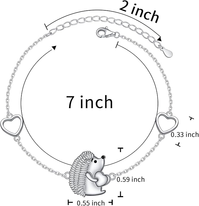 FLYOW 925 Sterling Silver Cute Animal Heart CZ Hedgehog Pendant Necklace and Stud Earrings Bracelet Set for Women Birthday Jewelry