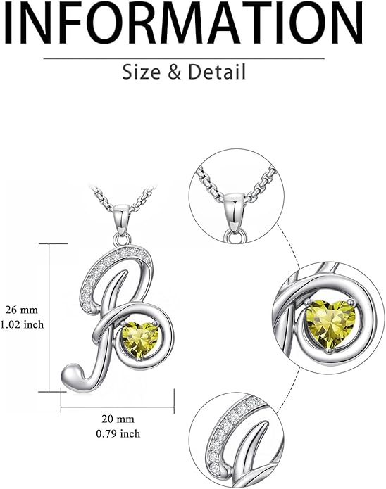 Valentines Day Gifts for Women Alphabet A to Z Initial Birthstone Pendant Necklaces for Women - 18k White Gold Plated Personalized Name Jewelry Valentine Mothers Day Birthday Gifts for Women Her Girlfriend