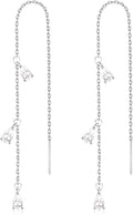 Gold Silver Dangle Earrings for Women Trendy 14K Gold Plated Drop Long Threader Chain Dangling Earring Hypoallergenic Pearl Butterfly Flower Clover CZ Wedding Earrings for Brides Jewelry Gifts