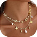 Shell Charm Necklace For Women Stack Seashell Pearl Dainty Starfish Beach Layered 14k Gold Plated Pendant Summer Boho Jewelry Gifts