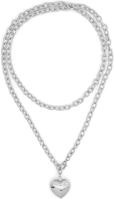 Chunky Gold Heart Necklace for Women,Y2K Big Heart Statement Necklace Long Puffy Hearts Chain Charm Necklaces Trendy Jewerly