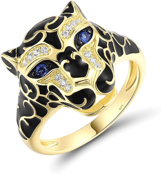 Santuzza Panther Ring 925 Sterling Silver Leopard Rings Cubic Zirconia Green Spinel Jaguar Jewelry