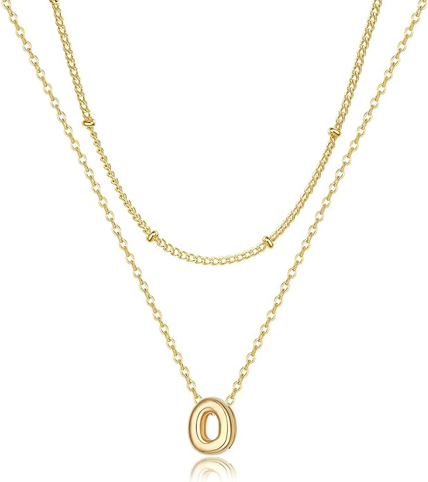 Valentines Day Gifts for Her - Bubble Letter Necklace Layered 14K Gold Plated Initial Necklaces for Women Dainty Cute Choker Pendant Stack Jewelry Fashion Accessories Teen Gift Trendy Stuff