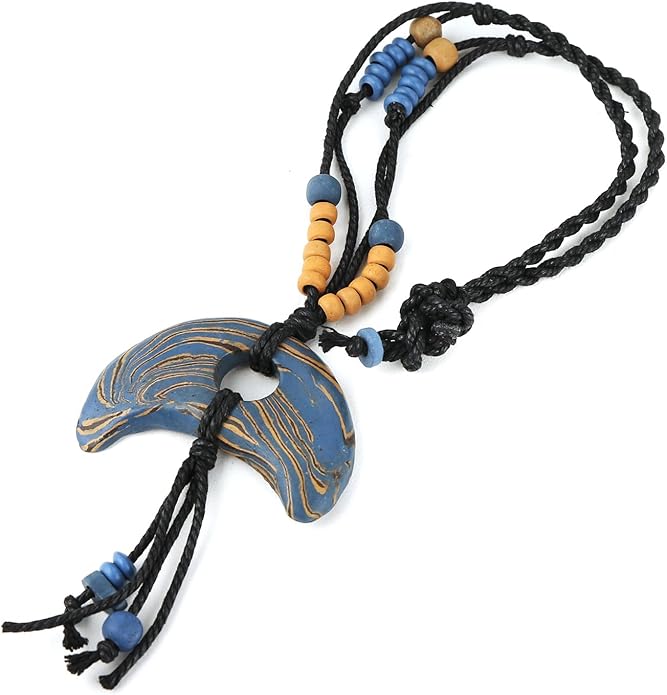STWTR Bohemian Beaded Necklace Pendant for Women Men Retro Colorful Ceramic Pendant Handmade Ethnic Tribe Boho Jewelry Gift
