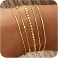 Gold Bracelets for Women, 14K Gold Plated Stackable Bracelet Stack Set Adjustable Charm Paperclip Chain Snake Link Layered Waterproof Jewelry Sets Gifts