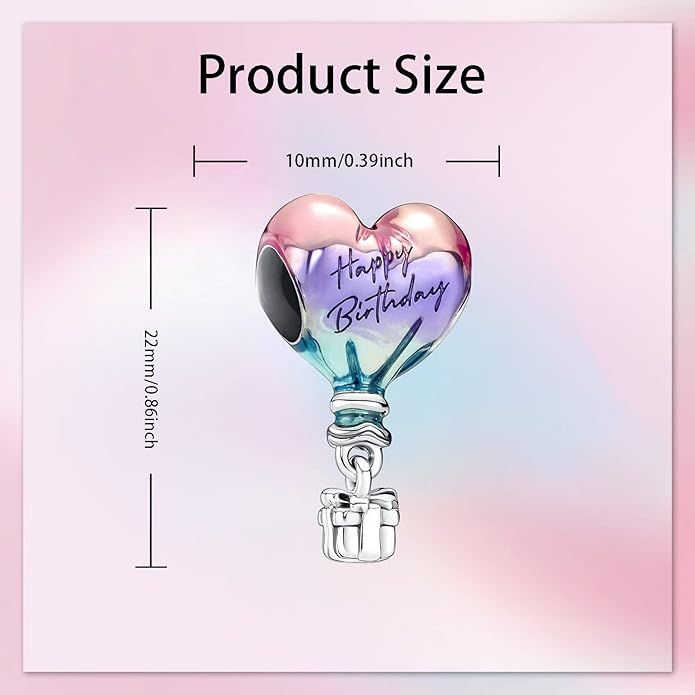 Birthday Fashion Love Heart Dangle Charm 925 Sterling Silver Charms fits Bracelets and Necklace Pendant Bead Charms Jewelry Present for Women Family Friends