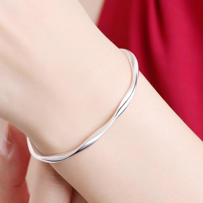 925 Sterling Silver Cuff Bangle Bracelets Adjustable Jewelry Fashion Simple Open Bangles Cuff Jewelry for Women Mom Wife Mothers Day Valentine Gift
