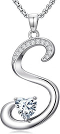 Valentines Day Gifts for Women Alphabet A to Z Initial Birthstone Pendant Necklaces for Women - 18k White Gold Plated Personalized Name Jewelry Valentine Mothers Day Birthday Gifts for Women Her Girlfriend