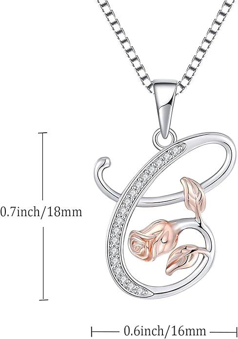 STARCHENIE Initial Necklace for Women Sterling Silver Letters 26 Alphabet Pendant Rose Flower Jewelry Gifts for Family Sisters Friend