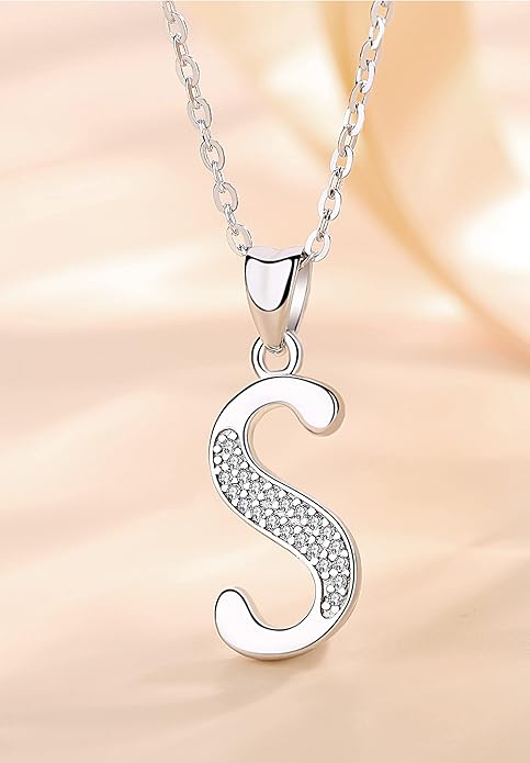 AEONSLOVE 925 Sterling Silver Initial Necklaces for Women, 26 Letters Pendants Necklace Gift for Mother, Daughter, Wife, 18 Inch Chain
