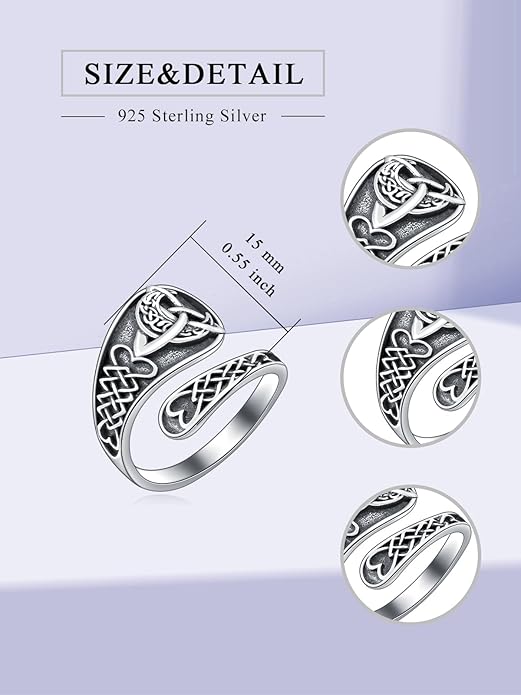 Midari Sun and Moon/Bee/Celtic/Life of Tree/Lotus Spoon Ring for Women 925 Sterling Silver Adjustable Ring Open Ring for Women Men Halloween Birthday Gift