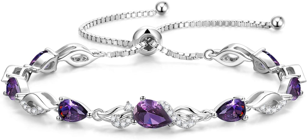 FANCIME Birthstone Teardrop Tennis Bracelet for Women, Sterling Silver 9x7mm main Gemstone Bolo Adjustable Chain Bracelet Fine Jewelry Birthday Gifts for Women Mom Wife Her
