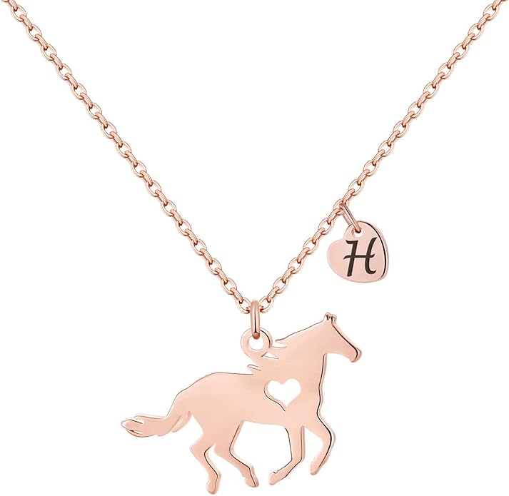 MONOOC Valentines Gifts for Kids Her Girls - Horse Necklace Gifts for Girls Horse Jewelry Necklaces Heart Initial Necklace Valentines Gift for Kids Her Teen Girl Women