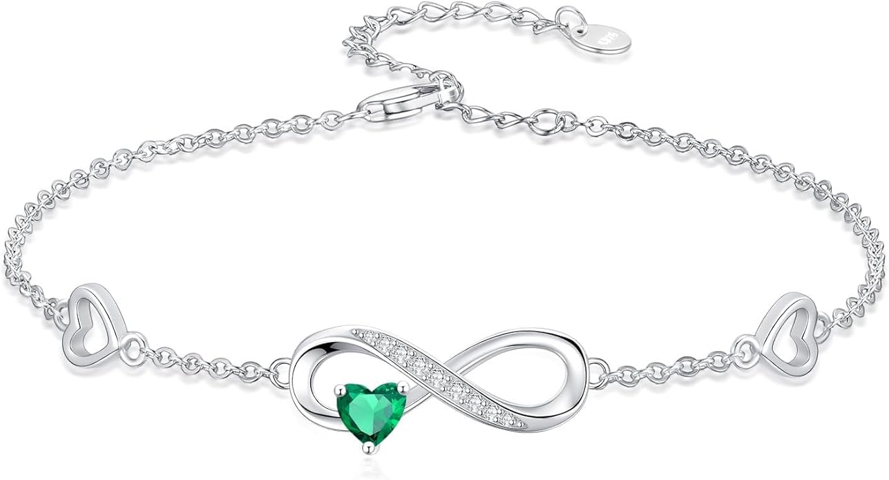 Dorunmo Infinity Heart Anklet Bracelet for Women 925 Sterling Silver Adjustable Infinity Birthstone Bracelet Friendship Jewelry Gifts for Women Birthday Christmas