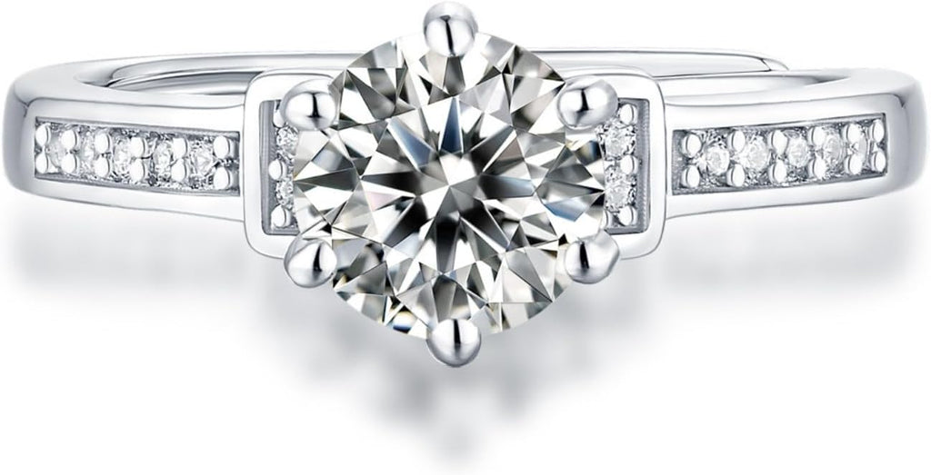 S925 Sterling Silver Adjustable Anniversary Rings for Women,1 Carat Diamond Ring D-color VVS1,Stylish Engagement Gifts for Your Loved One