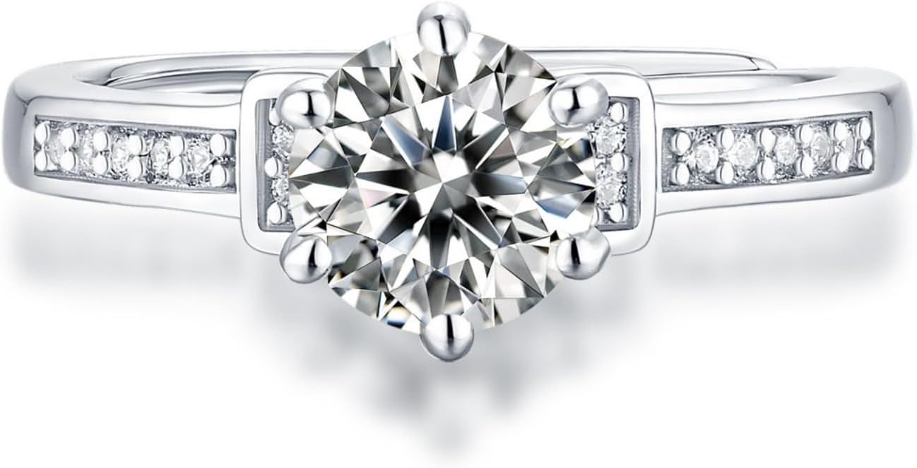 S925 Sterling Silver Adjustable Anniversary Rings for Women,1 Carat Diamond Ring D-color VVS1,Stylish Engagement Gifts for Your Loved One