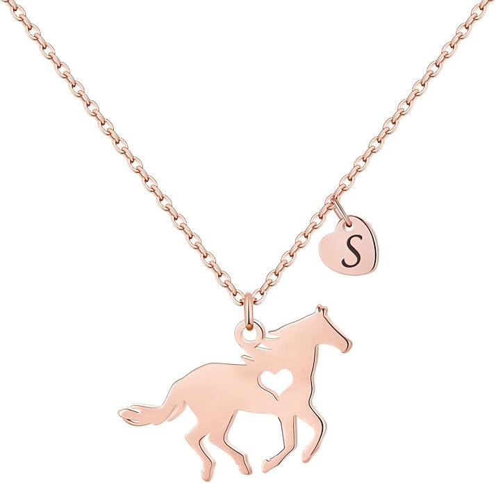 MONOOC Valentines Gifts for Kids Her Girls - Horse Necklace Gifts for Girls Horse Jewelry Necklaces Heart Initial Necklace Valentines Gift for Kids Her Teen Girl Women