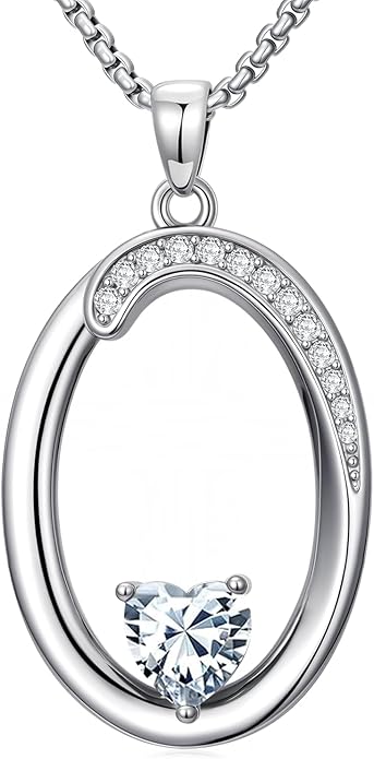 Valentines Day Gifts for Women Alphabet A to Z Initial Birthstone Pendant Necklaces for Women - 18k White Gold Plated Personalized Name Jewelry Valentine Mothers Day Birthday Gifts for Women Her Girlfriend