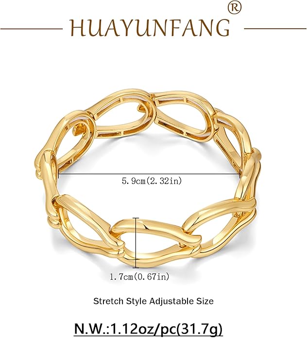 Chunky Gold Stretch Bracelet for Women Adjustable Elastic Chain Bracelet Bold Statement Bracelet Trendy Jewelry