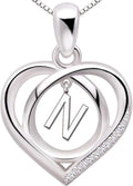 ALOV Jewelry Sterling Silver Initial Letter Alphabet Love Heart Cubic Zirconia Pendant Necklace