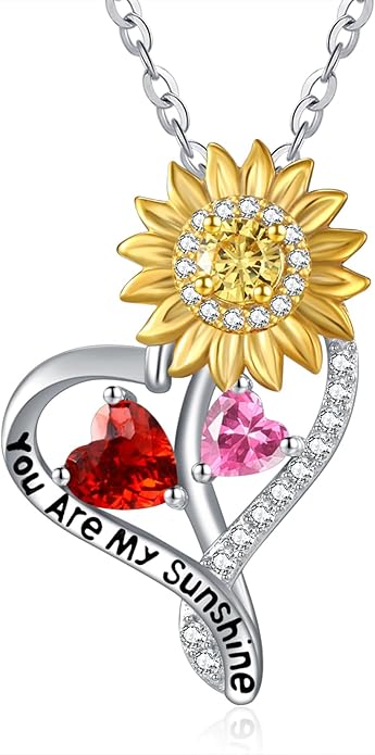Valentine's Day Gifts for Wife 925 Sterling Silver Double Birthstone Pendant Necklaces I Love You for Always and Forever Necklace Anniversary Birthday Gifts for Wife Girlfriend Mom Her
