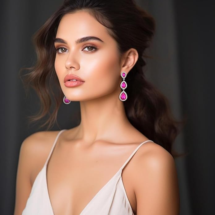 Vintage Rhinestone Teardrop Dangle Earrings Long Dangling Drop Earrings Crystal Chandelier Earrings for Women Wedding Bridal Prom
