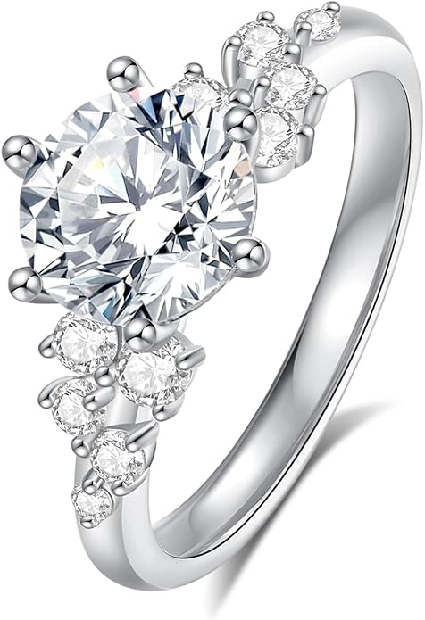 Moissanite Engagement Rings for Women,D Color VVS1 Round Cut Moissanite Ring 925 Sterling Silver Promise Rings for Her