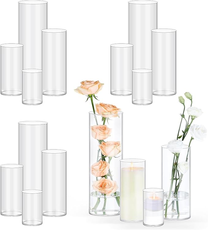 16pcs 4/6/8/10 Inch Clear Glass Cylinder Vases by TBWIND
