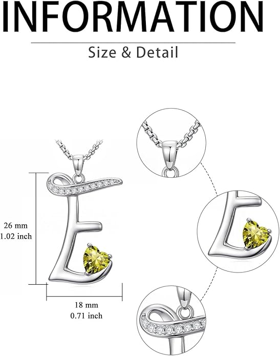 Valentines Day Gifts for Women Alphabet A to Z Initial Birthstone Pendant Necklaces for Women - 18k White Gold Plated Personalized Name Jewelry Valentine Mothers Day Birthday Gifts for Women Her Girlfriend
