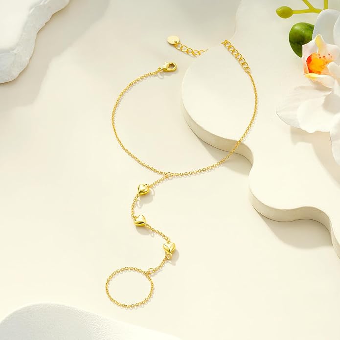 Gold Hand Chain for Women - Adjustable 14K Gold Plated Dainty Ring Bracelet Hand Chain Trendy Finger Ring Bracelet Hand Chains Stack Summer Jewelry for Women