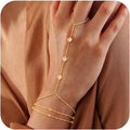 Valentine Gift 14K Gold Plated Hand Chain Bracelet for Women Trendy, 2 Pcs Stackable Gold/Silver Finger Ring Bracelet Hand Chain Dainty Non Tarnish Waterproof Set Jewelry Adjustable 7'+2