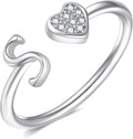 Valentines Day Gift Initial Rings for Teen Girls - S925 Heart Sterling Silver Rings for Teen Girls | 14K Gold/Rose Gold/Sterling Silver Plated Ring for Girls Kids Women Ring for Teenager Girls Gifts Adjustable, No Tarnish, Hypoallergenic