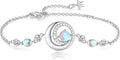 FANCIME Birthstone Bracelets 925 Sterling Silver Moon and Star Bangle Charm Bracelet Fine Jewelry Birthday Anniversary Christmas Day Gift for Her Women, Adjustable Chain 6.7"+1.2" Extend