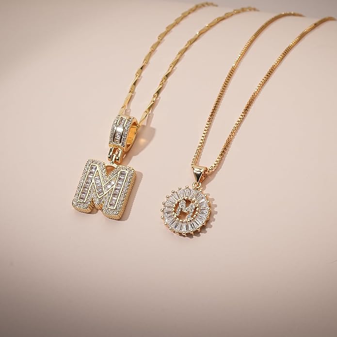Letter Necklace 14k Gold Plated Bling Dainty Necklaces Trendy Chunky Custom Name Necklace Personalized Round Circle Pendant Zirconia Letters Name Crystal Jewelry Gifts for Women