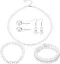 Glenmal Pearl Rhinestone Jewelry Set for Women Pearl Necklace Bracelet Earrings for Wedding Birthday Bridal Shower Tea Party