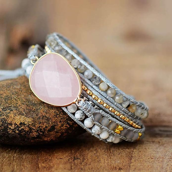 ZOSOJONA Women Wrap Bracelet Boho Natural Jasper Crystal Stone Beads Strand Bracelets