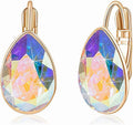 Teardrop Austrian Crystal Leverback Drop Earrings for Women 14K Rose Gold Plated Hypoallergenic Jewelry